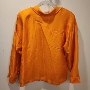 CHAR Vintage  Vibrant Orange Long Sleeve 100% Silk  Blouse Size 10